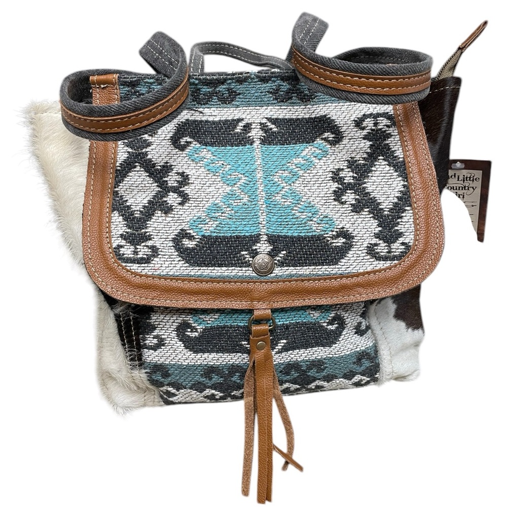 Myra Bag Women's Western Leather Backpack Upcycled Canvas Cowhide Isabela